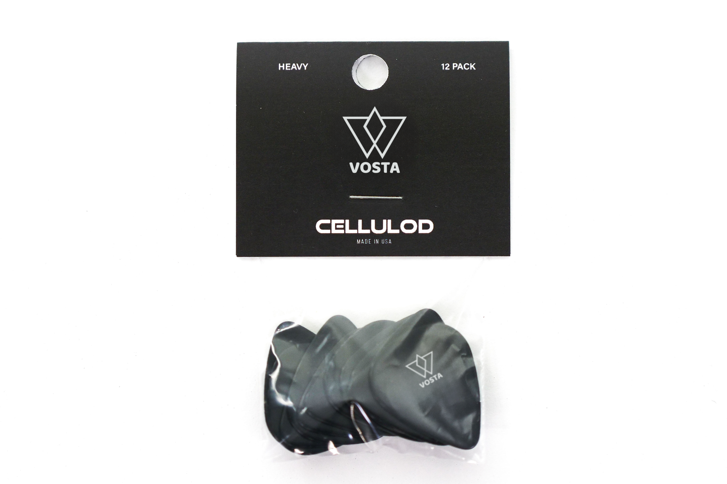 Vosta Heavy Celluloid Black Picks - 12 Pack
