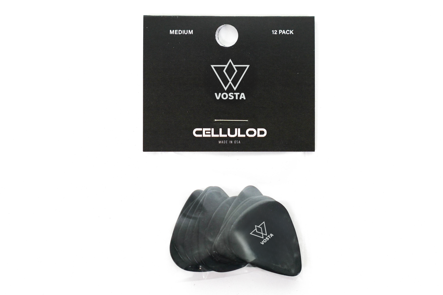 Vosta Medium Celluloid Black Picks - 12 Pack