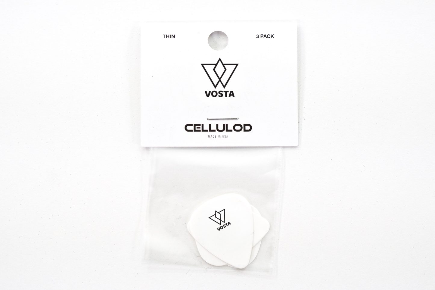 Vosta Thin Celluloid White Picks - 3 Pack